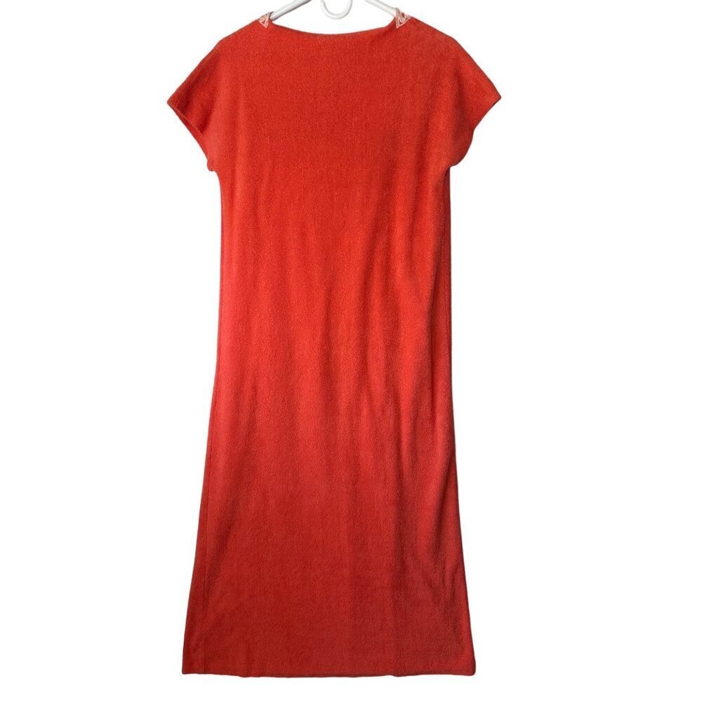 Shadowline Vintage 70s Terry Cloth Maxi Dress Swim Coverup Size S Orange Lace - Picture 2 of 14